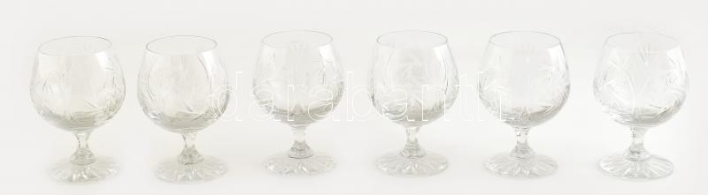 Dúsan csiszolt ólomkristály konyakospohár, 6db, hibátlan, m: 13 cm