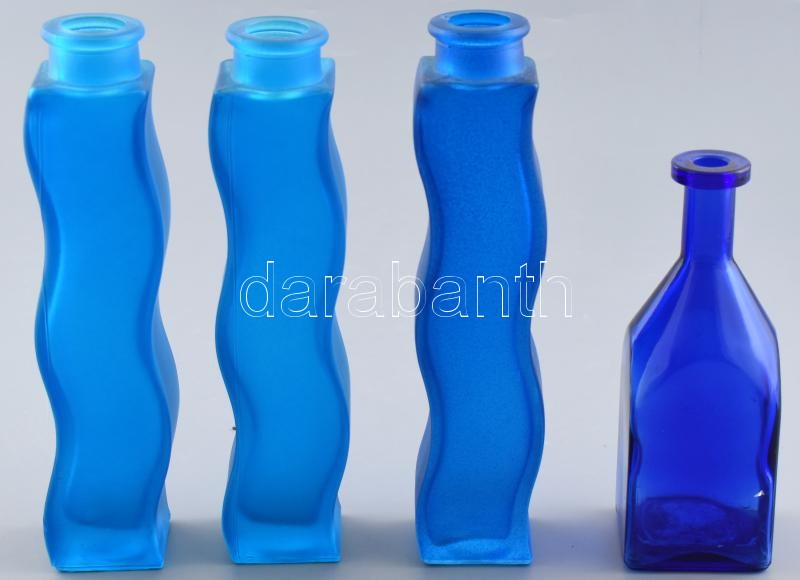 3db design kék üveg váza és egy kék palack, hibátlan, m: 16-22 cm