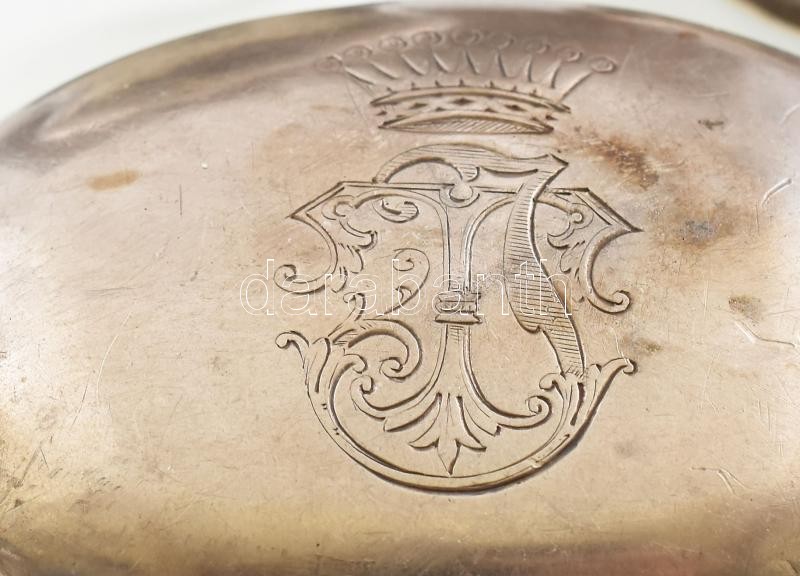 Ezüst (Ag) antik pipere készlet kupakok, Sigray család koronás monogramjaival, koruknak megfelelő állapotban, össz. nettó: 120 g - Image 3