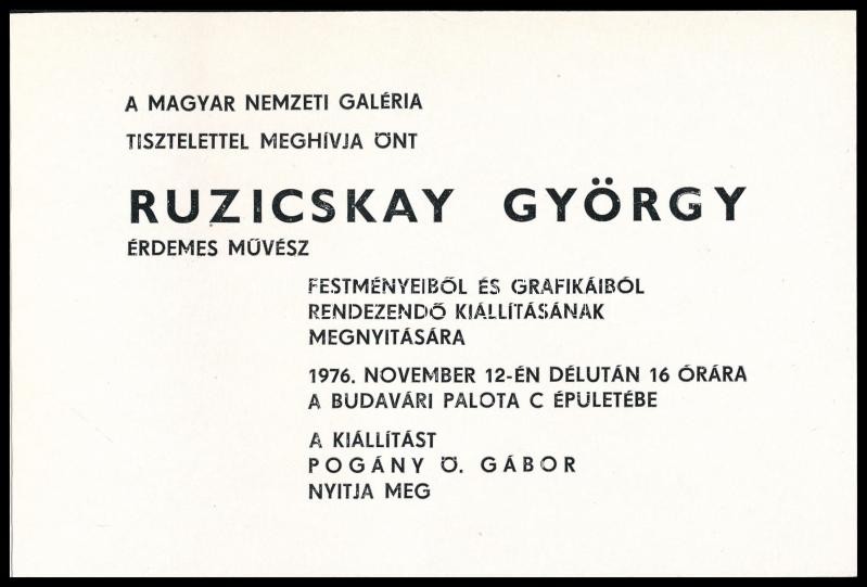 Ruzicskay György festőművész gyűjteményes kiállítása 1976. november-december. ALÁÍRT! Meghívóval. 1976, Magyar Nemzeti Galéria. Kiadói papírkötés, kissé kopottas állapotban. - Image 3