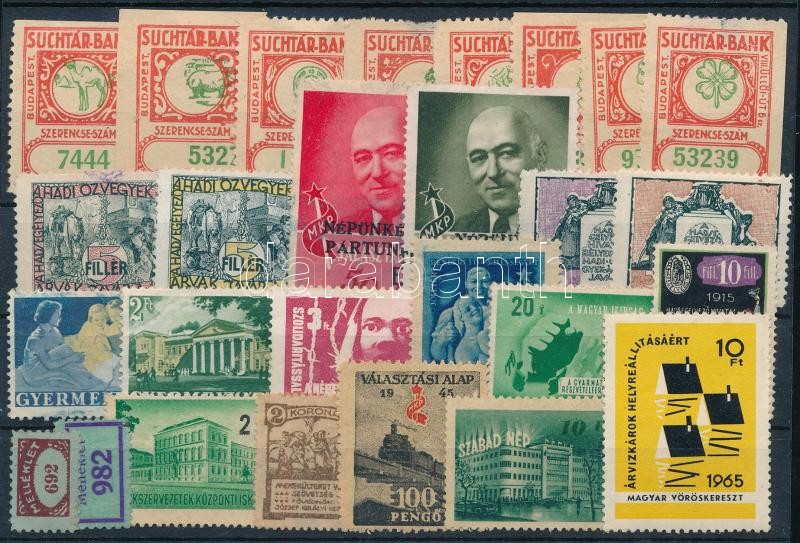 1915-1965 Magyar sorsjegyek, levélzárók, stb., összesen 27 db, stecklapon