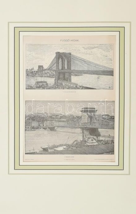 Függő hidak, illusztrált melléklet a Pallas Nagy Lexikonából , 29,5x23,5 cm