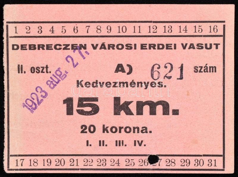 1923 Debreczeni Városi Erdei Vasut kedvezményes menetjegye
