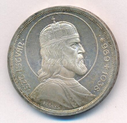 1938. 5P Ag 'Szent István' T:1- patina Adamo P8.1