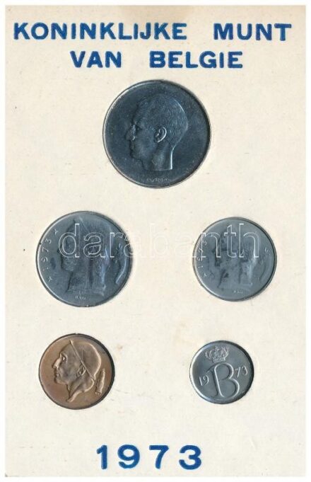 Belgium 1973. 25c-10Fr (5xklf) holland feliratú forgalmi sor karton tokban T:1--2- patina Belgium 1973. 25 Centimes - 10 Francs (5xdiff) coin set with dutch inscriptions in cardboard case C:AU-VF patina