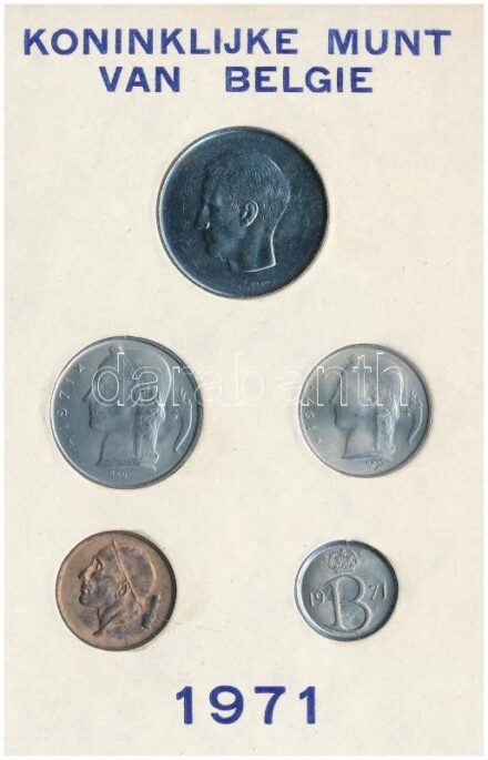 Belgium 1971. 25c-10Fr (5xklf) holland feliratú forgalmi sor karton tokban T:1--2 patina Belgium 1971. 25 Centimes - 10 Francs (5xdiff) coin set with dutch inscriptions in cardboard case C:AU-XF patina