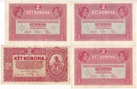 1916. 1K zöld 'DEUTSCHÖSTERREICH' felülbélyegzéssel + 1917. 2K (3db, ebből 2db zöld 'DEUTSCHÖSTERREICH' felülbélyegzéssel) + 1920. 1K + 1920. 2K csillagos sorszámmal T:III közte szép papír