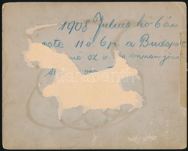1908. július 6. Frontális vonatbaleset, kartonra kasírozott, hátoldalon sérült, feliratozott fotó, Adler műterme, Szászváros, 7,5×10,5 cm - Image 2