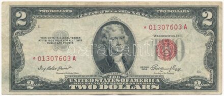 Amerikai Egyesült Államok 1953-1957 (1953). 2$ piros pecséttel, 'Ivy Baker Priest - George Humphrey' T:III USA 1953-1957 (1953). 2 Dollars with red seal, 'Ivy Baker Priest - George Humphrey' C:F Krause P#380