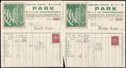 1927-1932 3 db fejléces számla (Grand Hotel Park Nagyszálloda, Ellinger Béla)