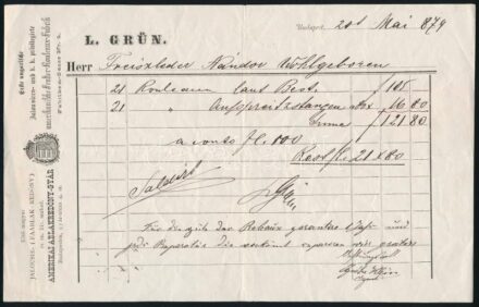 1874 Bp., Amerikai Ablakredőnygyár fejléces számla