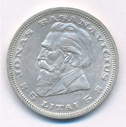 Litvánia 1936. 5L Ag 'Jonas Basanavičius' T:2 Lituhania 1936. 5 Litu 'Jonas Basanavičius' C:XF Krause KM#82