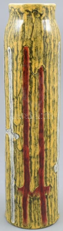 Illés László: Retró kerámia váza. Minimális mázlepattanás a szájperemén. Jelzett, m: 36,5cm