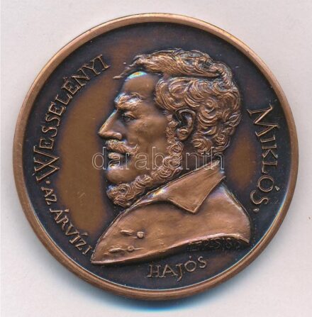 Lapis András (1942-) 1988. 'Wesselényi Miklós, az árvízi hajós / A pest-budai nagy árvíz 150. évfordulójára 1838-1988 - Magyar Vízügyi Múzeum, Vép' bronz emlékérem (42,5mm) T:1,1-