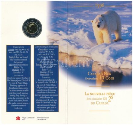 Kanada 1996. 2$ bimetál 'Jegesmedve' díszkiadásban, eredeti tokban T:1 Canada 1996. 2 Dollars bimetallic 'Polar Bear' in original cardboard case C:UNC Krause KM#270