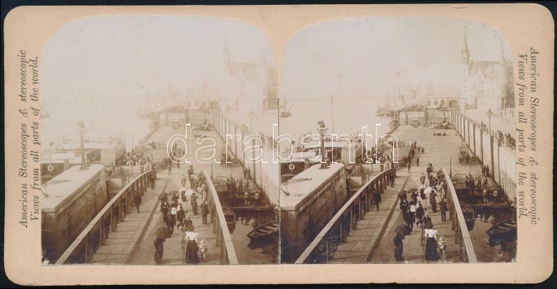 cca 1900 Sztereofotó: Kikötő Hamburg? 18x9 cm