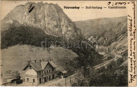 1917 Petrozsény, Petrosani; Boli barlang vasútállomás / Pestera Bolii / railway station near Bolia cave