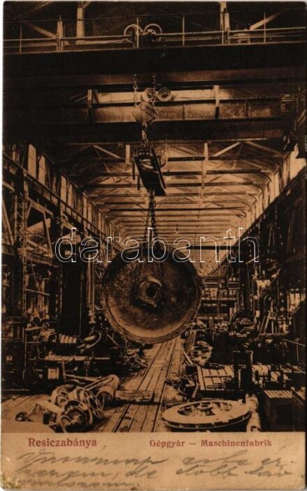 1911 Resicabánya, Resita; gépgyár belső. Weisz Adolf kiadása / Maschinenfabrik / machine factory interior