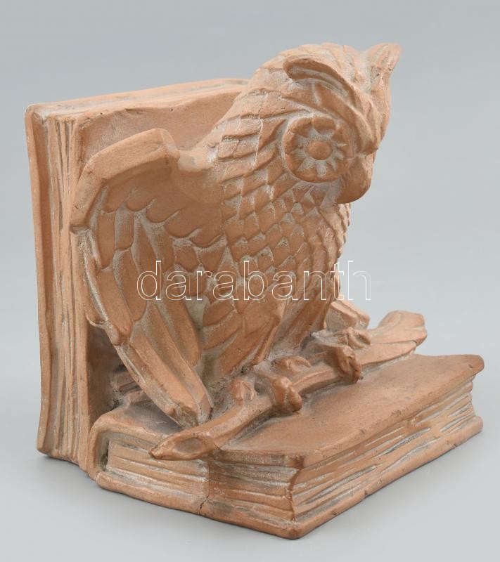 Erdős kerámia, Gyula: Bagoly. Figurális könyvtámasz, Kopásnyomokkal, etikettel jelzett, m: 20 cm - Image 2