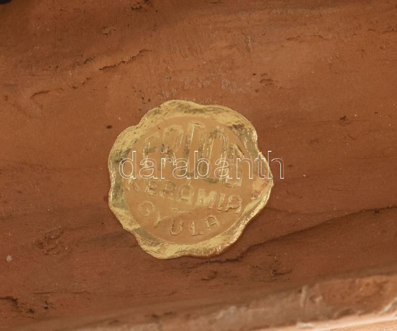 Erdős kerámia, Gyula: Bagoly. Figurális könyvtámasz, Kopásnyomokkal, etikettel jelzett, m: 20 cm - Image 3