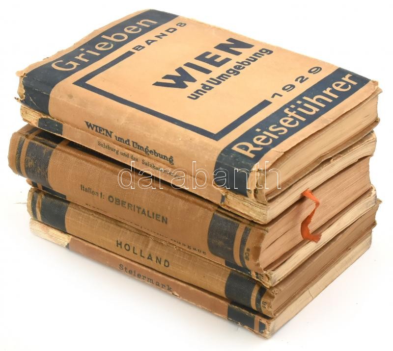 Griebens Reiseführer útikönyv-sorozat 6 kötete: Wien und Ummgebung, Salzburg und das Salzkammergut, Italien I: Oberitalien und Florenz, Nord-Tirol, Holland, Steiermark (Band 8, 48, 80a, 90, 98, 209). Berlin, 1924-1929, Grieben-Verlag Albert
