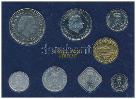 Holland Antillák 1979. 1c - 2 1/2G (7xklf) forgalmi sor + 'Rijks Munt' emlékérem dísztokban T:1- patina Netherlands Antilles 1979. 1 Cent - 2 1/2 Gulden (7xdiff) coin set + 'Rijks Munt' commemorative medal in original case C:AU patina