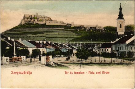Szepesváralja, Spisské Podhradie; Tér és templom, vár. Sax Nándor kiadása / square and church, castle