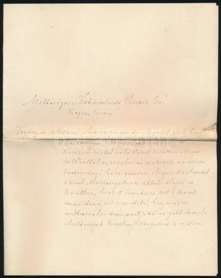 1907 Csiszárik János (1860-1936) szentszéki követségi plébános, diplomata saját kézzel írt és aláírt levele Rajner Lajos püspök, bíborosi titkár részére, melyben javaslatot tesz, hogyan lehetne megkapni a pápa áldását a