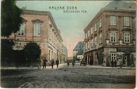 1907 Magyaróvár, Mosonmagyaróvár; Széchenyi tér, Puchtinger József üzlete. Gelber's Ansichtskartenverlag (Pozsony) No. 9. (EK)