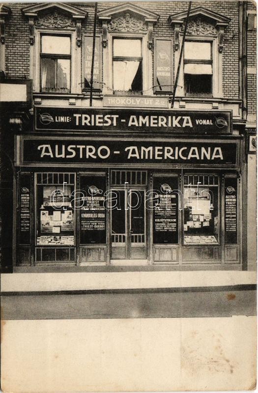 Budapest VII. Triest-Amerikai Austro-Americana vonal kivándorlási iroda. Thököly út 2. Sorger 4036. (fl)