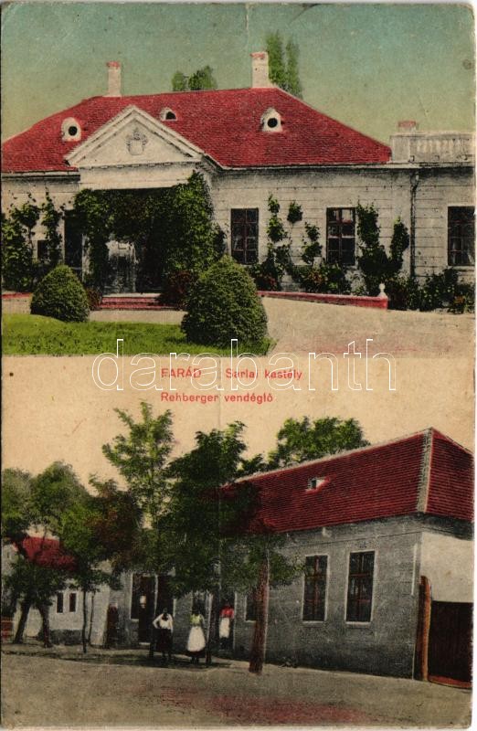 Farád, Sarlai kastély, Rehberger vendéglő. Kiss József fényképész Csorna kiadása (Rb)