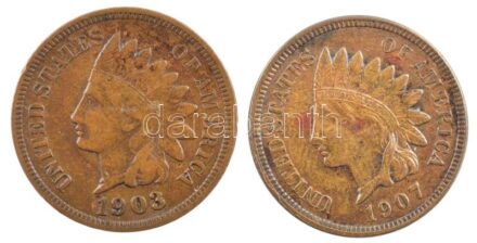 Amerikai Egyesült Államok 1903. 1c bronz 'Indián fej' + 1907. 1c bronz 'Indián fej' T:2,2- USA 1903. 1 Cent bronze 'Indian head' + 1907. 1 Cent bronze 'Indian head' C:XF,VF Krause KM#90a