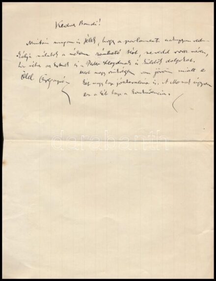 1918 Ábrahám Ernő (1882-1945) író, újságíró (írói álneve Öregapó) saját kezű levele Szakács Andor lapszerkesztőnek, melyben közli, hogy az Estnek és a Pester Lloydnak is fog dolgozni