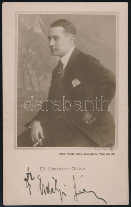 1918 Dr. Erdélyi Géza (1888-?) erdélyi színészről készített levelezőlap saját kezű aláírásával