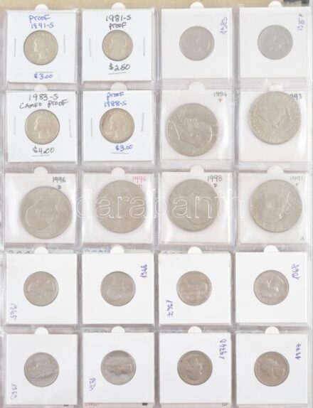 Amerikai Egyesült Államok 1902-2008. 1c-1$, összesen 112db-os érmetétel berakóban, közte 4db PP kivitelű, illetve 4db forgalmi emlékérme T:1-2- USA 1902-2008. 1 Cent - 1 Dollar, 112pcs coin lot in binder, within 4pcs PP coins and 4pcs
