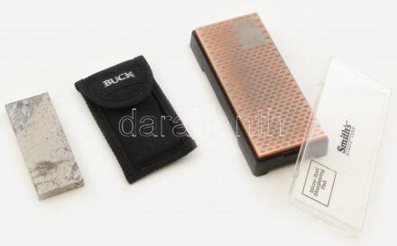 2 db kés élező, fenő kő, egyik tokkal, másik dobozzal