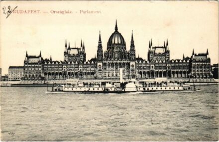 1911 Budapest V. Országház, Parlament, 'HATTYÚ' gőzüzemű ingahajó (felületi sérülés / surface damage)
