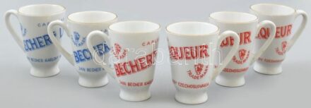 6 darab porcelán Becherovka pohárka, matricás, jelzés nélkül 6 cm