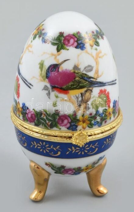 Porcelán kinyitható tojás madaras díszítéssel, matricás jelzés nélkül 10cm