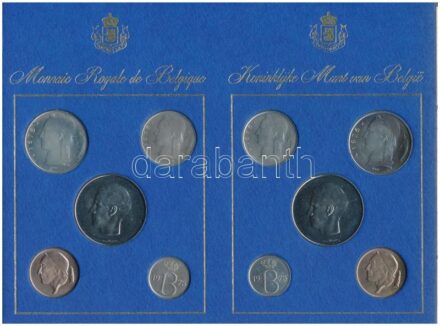 Belgium 1975. 25c - 10F (10xklf, 5x vallon + 5x flamand) 'Monnaie Royale de Belgique - Koninklijke Munt van België' forgalmi sor karton díszlapon, műanyag tokban T:1 patina Belgium 1975. 25 Centimes - 10 Francs (10xdiff, 5x 'Belgique' 5x