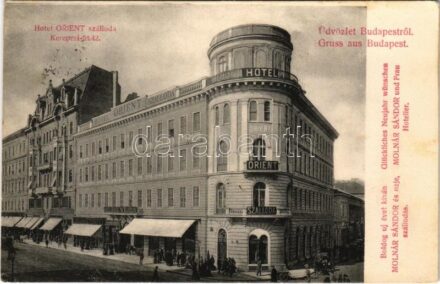1905 Budapest VII. Hotel Orient szálloda, Rubin és Fürst üzlete. Kerepesi út 42. (Rákóczi út) - Boldog új évet kíván Molnár Sándor és neje szállodás (Rb)