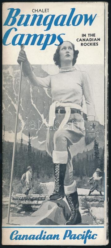 1934 Chalet Bungalow Camps in the Canadian Rockies, Canadian Pacific, képes kanadai utazási, turisztikai ismertető, angol nyelvű, 16 p., a címlapon kis szakadás és folt