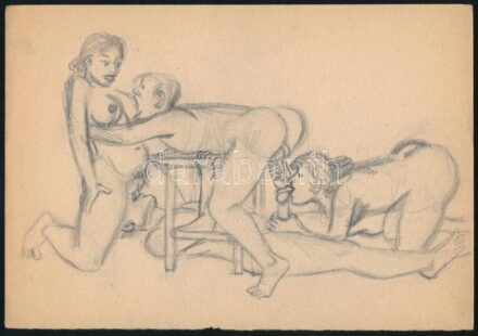 Jelzés nélkül: Erotikus jelenet. Ceruza, papír. 15x22cm
