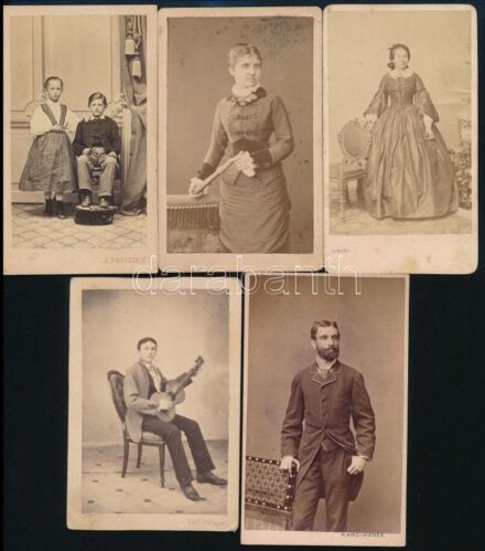 cca 1865-1880 Vegyes kememényhátú potré tétel, 5 db, 10,5×6,5 cm