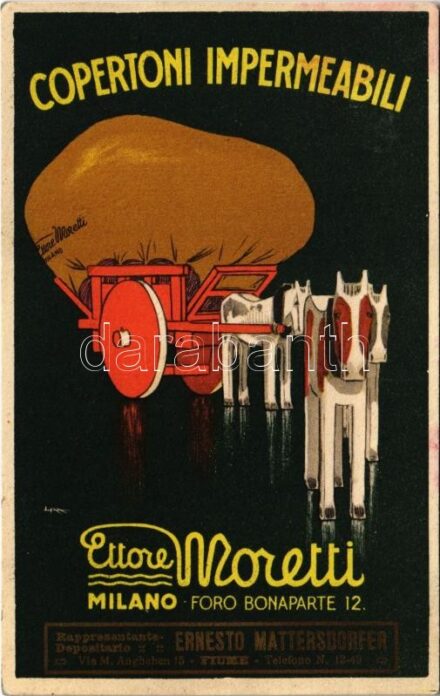 Copertoni Impermeabili Ettore Moretti. Milano, Foro Bonaparte 12. Ernesto Mattersdorfer / Olasz Vízálló gumiabroncsok reklámja / Italian Waterproof Tires