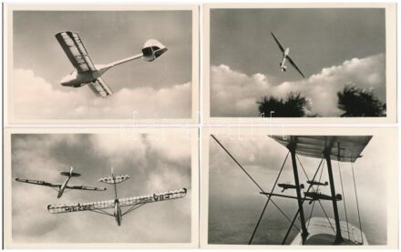 4 db modern Képzőművészeti Alap magyar repülőgép képeslap: Koma, Pilis-Vöcsök, Pilis, Csiz