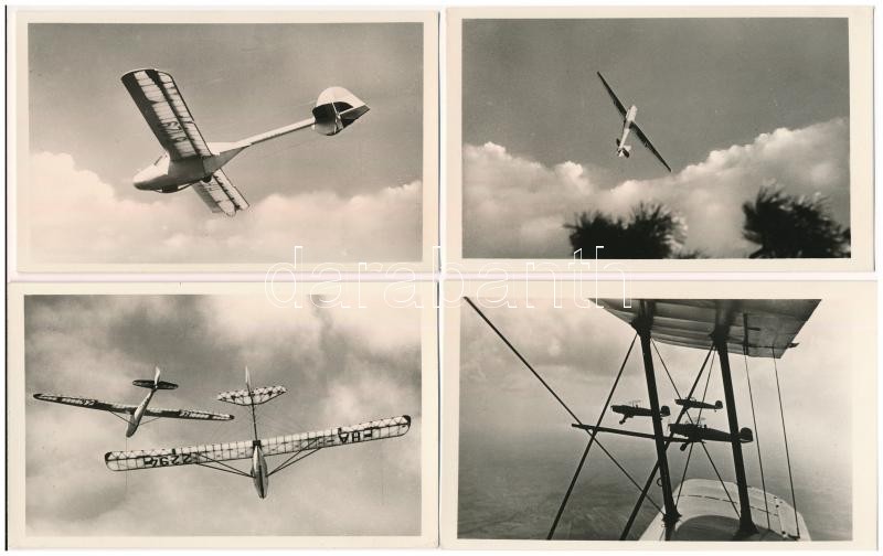 4 db modern Képzőművészeti Alap magyar repülőgép képeslap: Koma, Pilis-Vöcsök, Pilis, Csiz