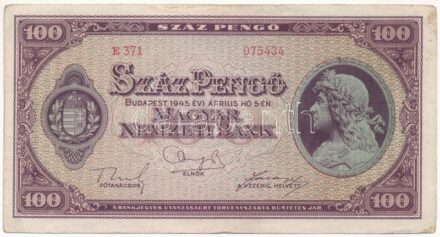 1945. 100P T:III szép papír Adamo P18