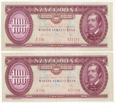 1989. 100Ft (2x) sorszámkövetők T:I Adamo F36