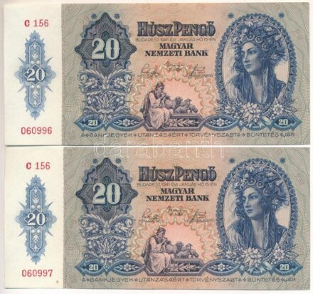 1941. 20P (2x) sorszámkövetők 'C 156 060996 - C 156 060997' T:I,I- hullámos papír Adamo P12